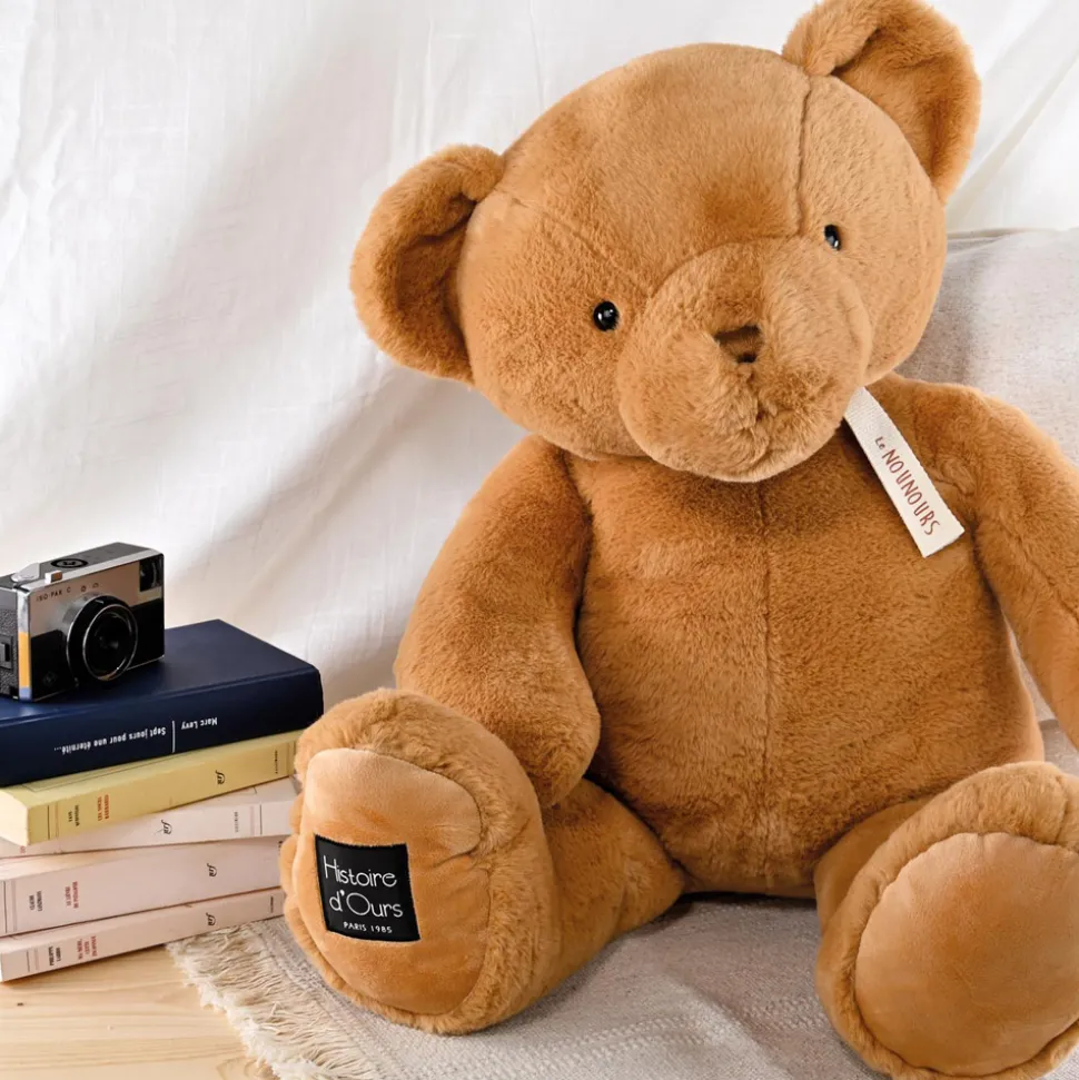 Ours en peluche geant marron clair assis - LE NOUNOURS - Marron foncé - 75 cm