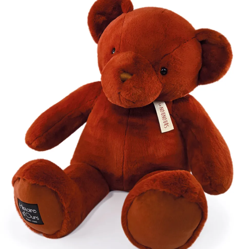 Ours en peluche geant marron roux assis - LE NOUNOURS - 75 cm