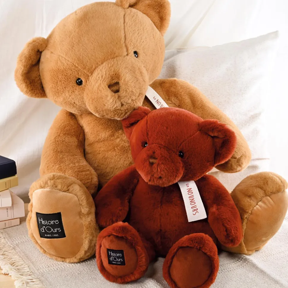 Ours en peluche geant marron roux assis - LE NOUNOURS - 75 cm