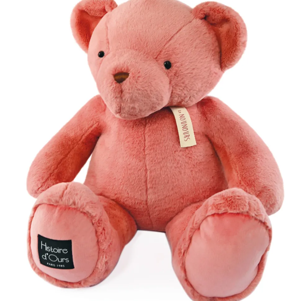 Ours en peluche geant rose praline assis - LE NOUNOURS - 75 cm