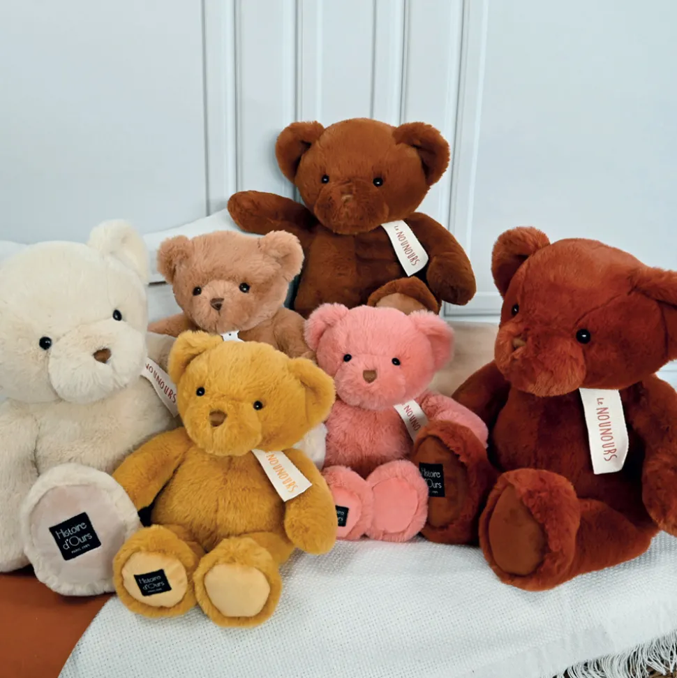 Ours en peluche rose praline - LE NOUNOURS - 28 cm