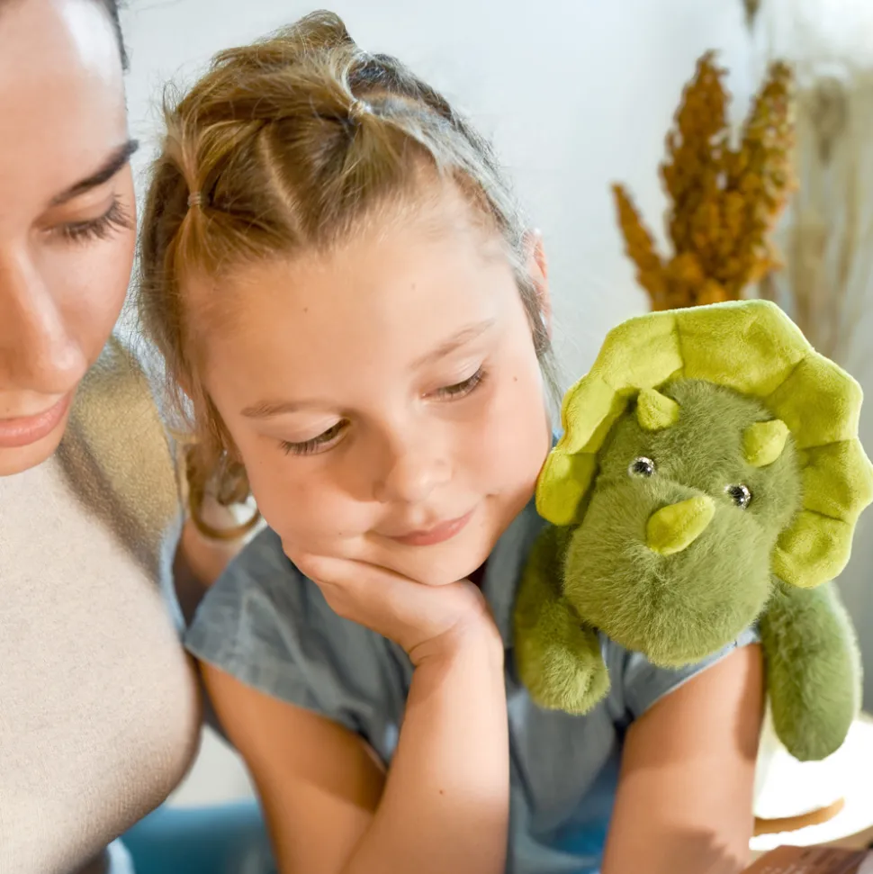 Peluche bien être - Dinosaure en peluche vert magnétique gris - 30 cm