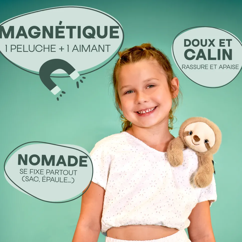 Peluche bien être - Paresseux en peluche magnétique beige - 30 cm
