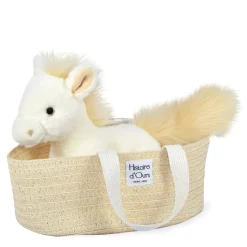 Peluche cheval ivoire avec son panier - Palomino - 25 cm