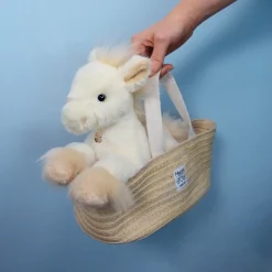 Peluche cheval ivoire avec son panier - Palomino - 25 cm