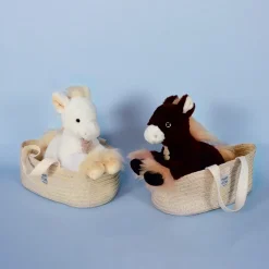 Peluche cheval ivoire avec son panier - Palomino - 25 cm