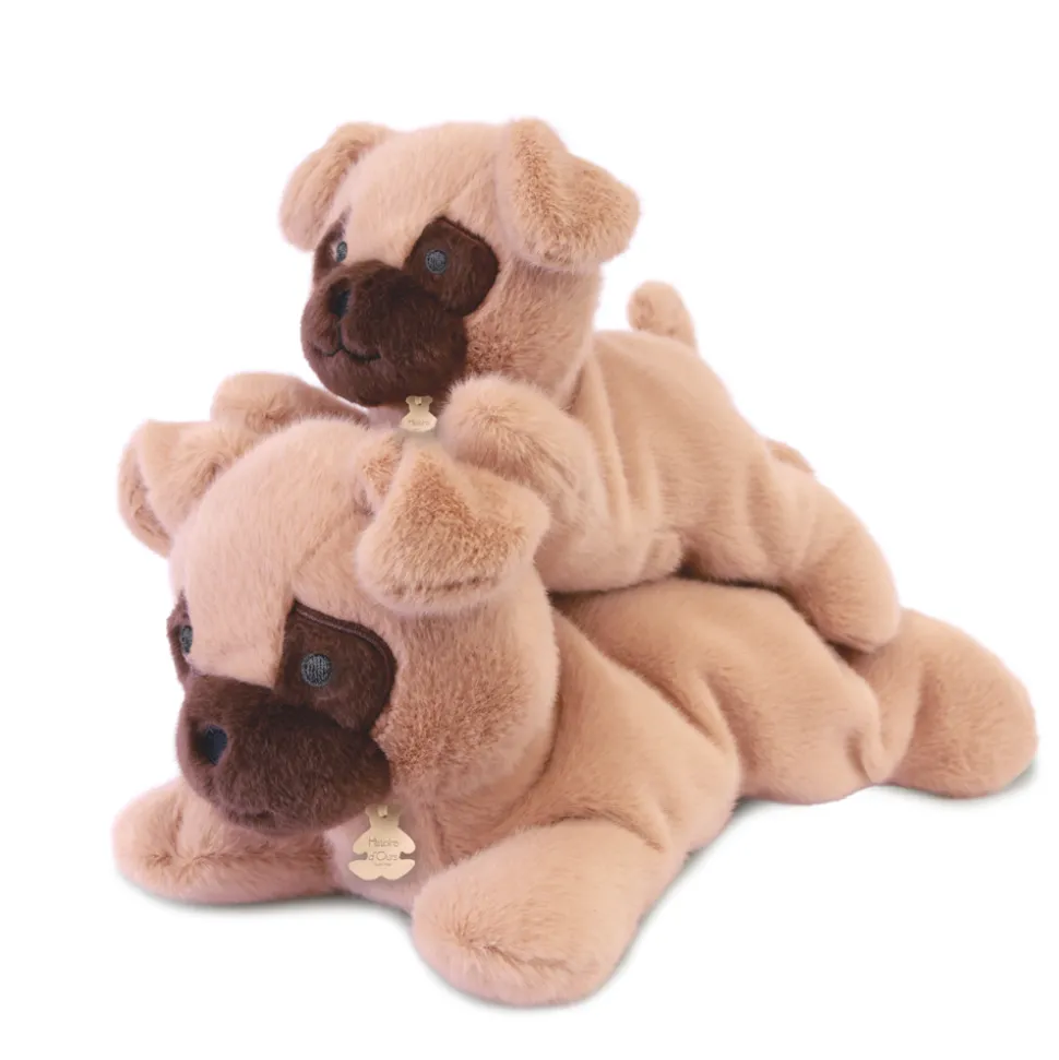 Peluche chien beige allongee lestee - Les P'tits Relax - 22 cm