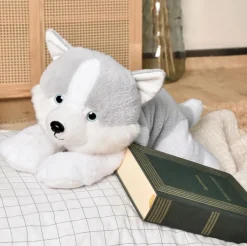 Peluche Chien Husky gris - 40 cm - Les Allongés Stretch