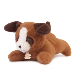 Peluche chien marron allongee lestee - Les P'tits Relax - 22 cm