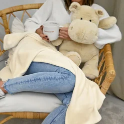 Peluche Géante Hippopotame Écru 45 cm et son Plaid