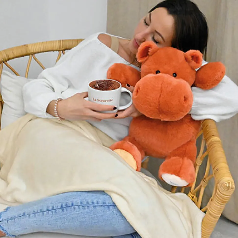 Peluche Géante Hippopotame orange 45 cm et son Plaid