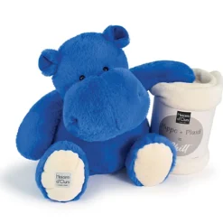 Peluche Géante Hippopotame bleu 45 cm et son Plaid