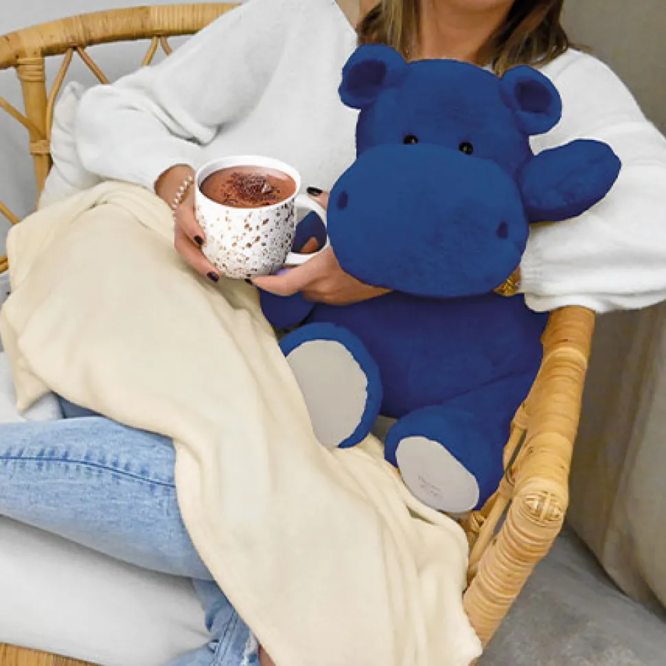 Peluche Géante Hippopotame bleu 45 cm et son Plaid