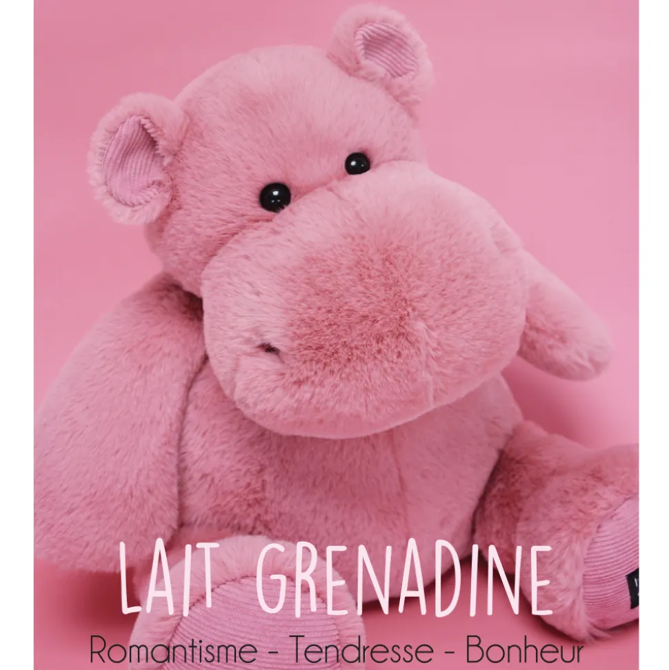 Peluche hippopotame HIP'FUN Rose- Lait grenadine - 40 cm