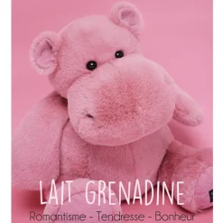 Peluche hippopotame HIP'FUN Rose- Lait grenadine - 25 cm