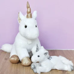 Peluche Licorne paillettes Blanche Or - 23 cm