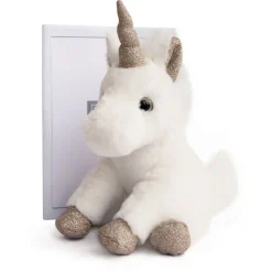 Peluche Licorne paillettes Blanche Or - 23 cm