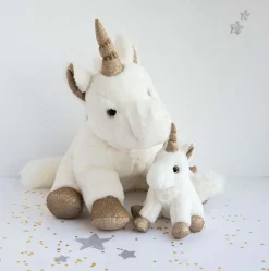 Peluche Licorne paillettes Blanche Or - 23 cm