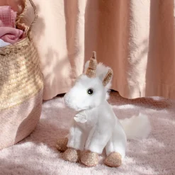 Peluche Licorne paillettes Blanche Or - 23 cm