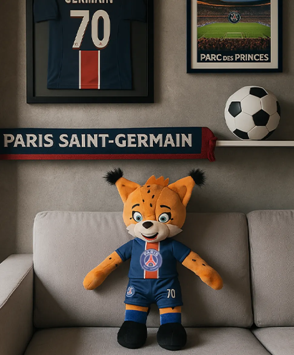 Peluche officielle PSG - Mascotte Germain Le Lynx - 35 cm