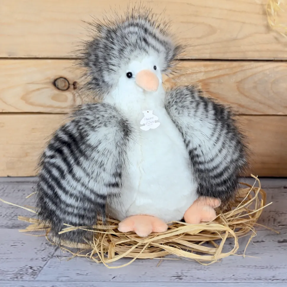 Peluche Poule " Poulette " blanche et grise - 20 cm