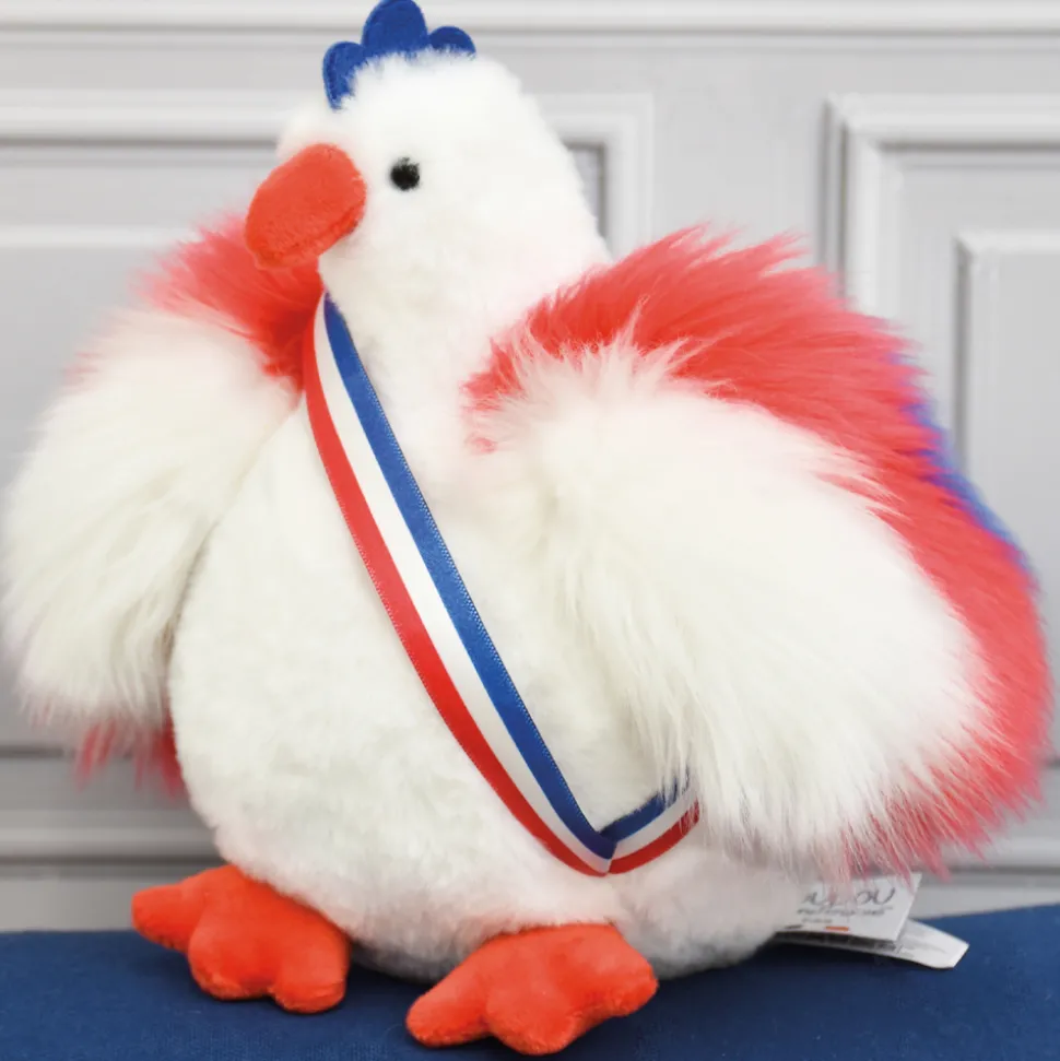 Peluche poule blanche - 20 cm - Fabriquée en France