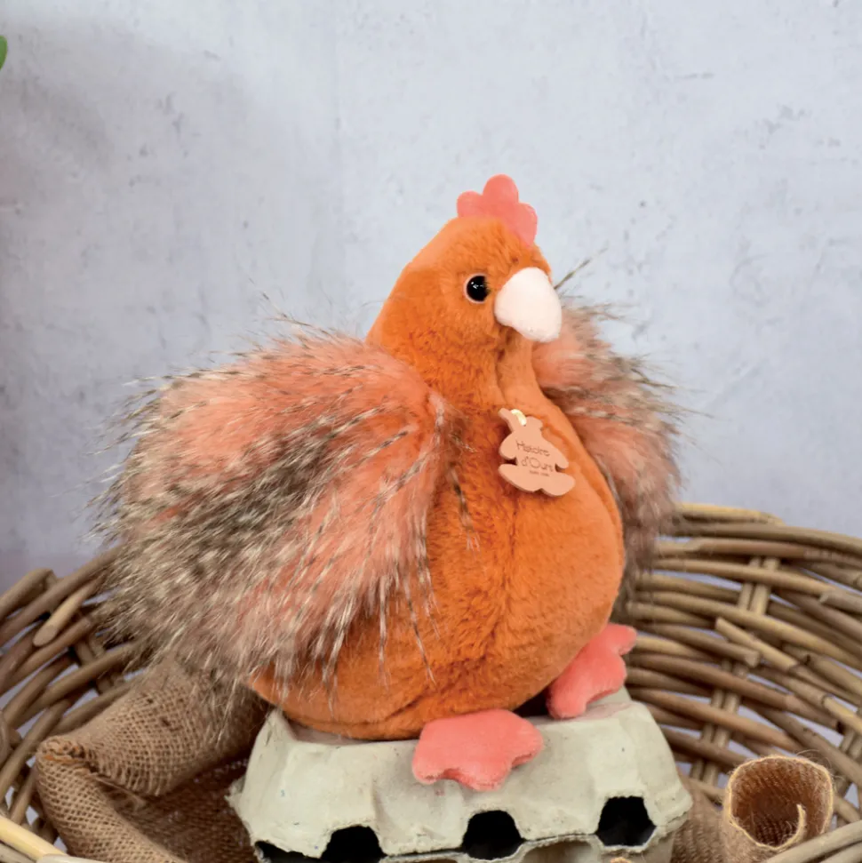 Peluche poule "Poulette" - Orange roux - 20 cm