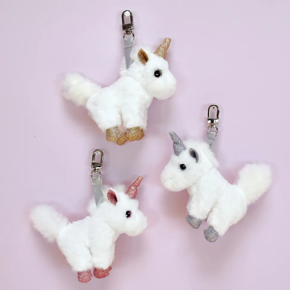 Porte-Clé Peluche Licorne Blanc Rose - 14 cm