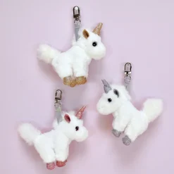 Porte-Clé Peluche Licorne Blanc Or - 14 cm